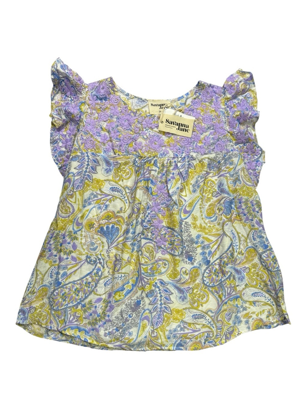 Savanna Jane Embroidered Paisley Top Size 2X NWT Boho Floral Blouse